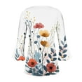 thumbnail image 5 of CYMMPU Tunic Tops 3/4 Sleeve Fall Fashion Shirts Loose Fit Button V Neck Flare Sleeve Blouses for Women Dressy Casual Spring Tops Floral Pattern Empire Waist A Line T-Shirts Navy XL, 5 of 5