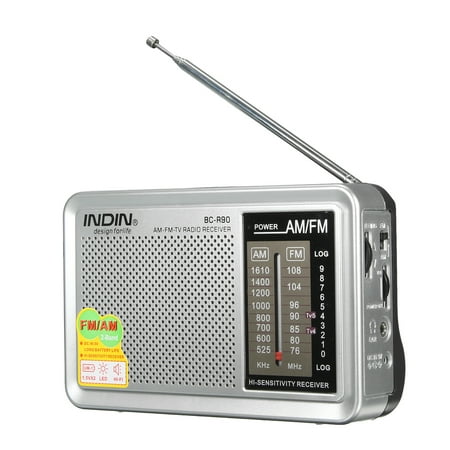 Outdoor Jacks INDIN Portable Pocket HIFI Stereo Mini AM/FM Radio Receiver Bulit in Speaker Telescopic Antenna World Frequency W/ Outdoor Speaker Jack 3.5mm AUX Earphone Jack LED ()
