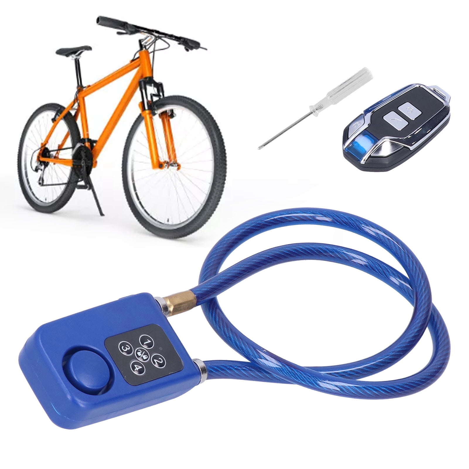 NFTIGB Anti-Theft Bike Alarm Lock with Remote Control, 110dB Siren, 4-Digit Password, IP55 Waterproof Bicycle Cable Lock, Blue
