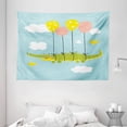 thumbnail image 1 of Gator Tapestry, Nursery Themed Graphic with Crocodile Flying with Balloons Birds and Clouds, Wall Hanging for Bedroom Living Room Dorm Decor, 80"W X 60"L,Pale Blue Multicolor, by Ambesonne, 1 of 2