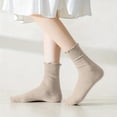 thumbnail image 4 of Fancifize Women Ribbed Mid Socks Casual Soft Stretch Solid Color Lettuce Edge Cute Socks for Fall Winter,Gray, 4 of 6