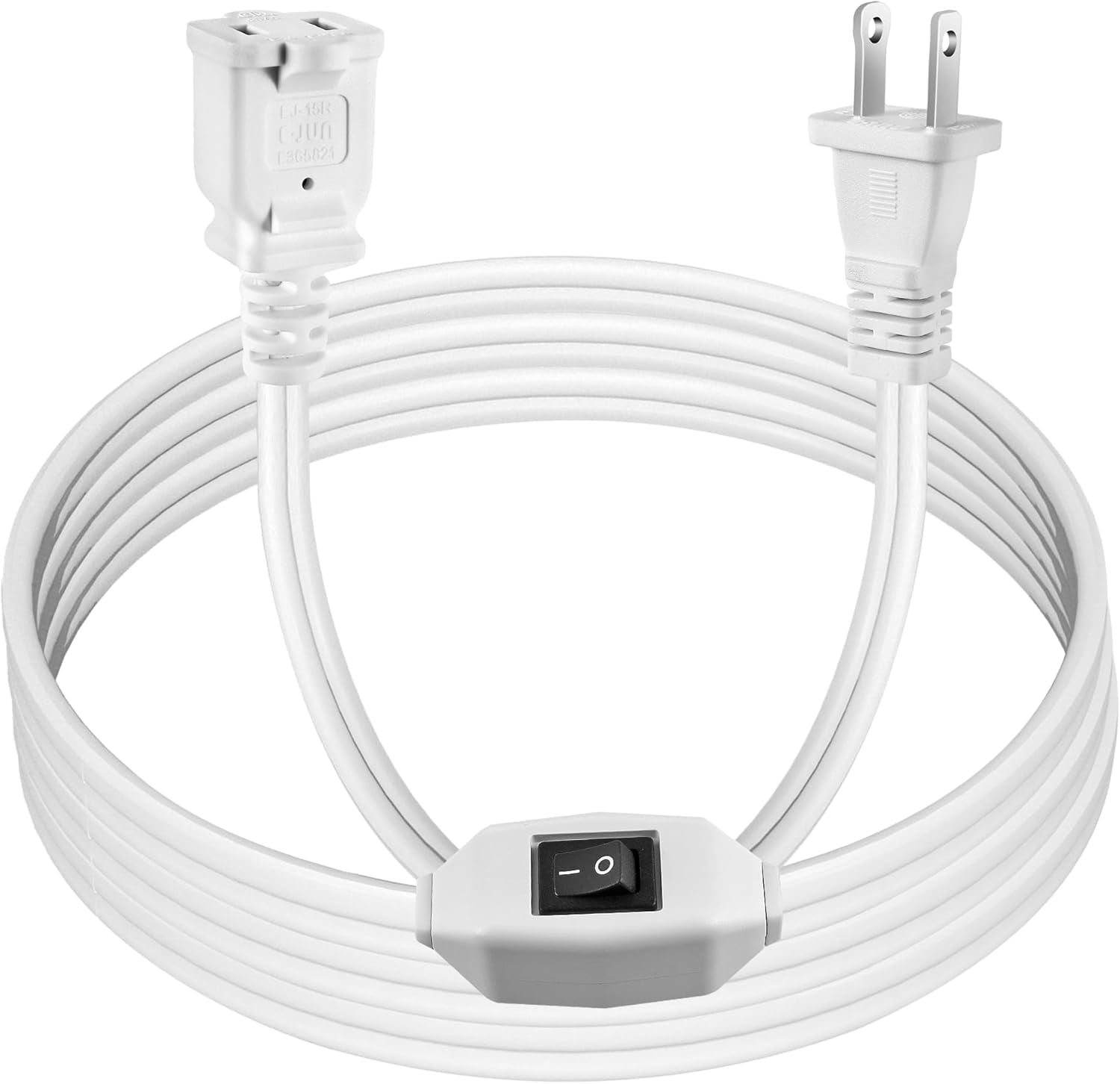 2 Prong Polarized Plug Extension Cord with On Off Switch 12A/125V USA Outlet Saver Power Cord SPT-2 16AWG for Chargers/Lamp/Power Adapters etc,6FT,White