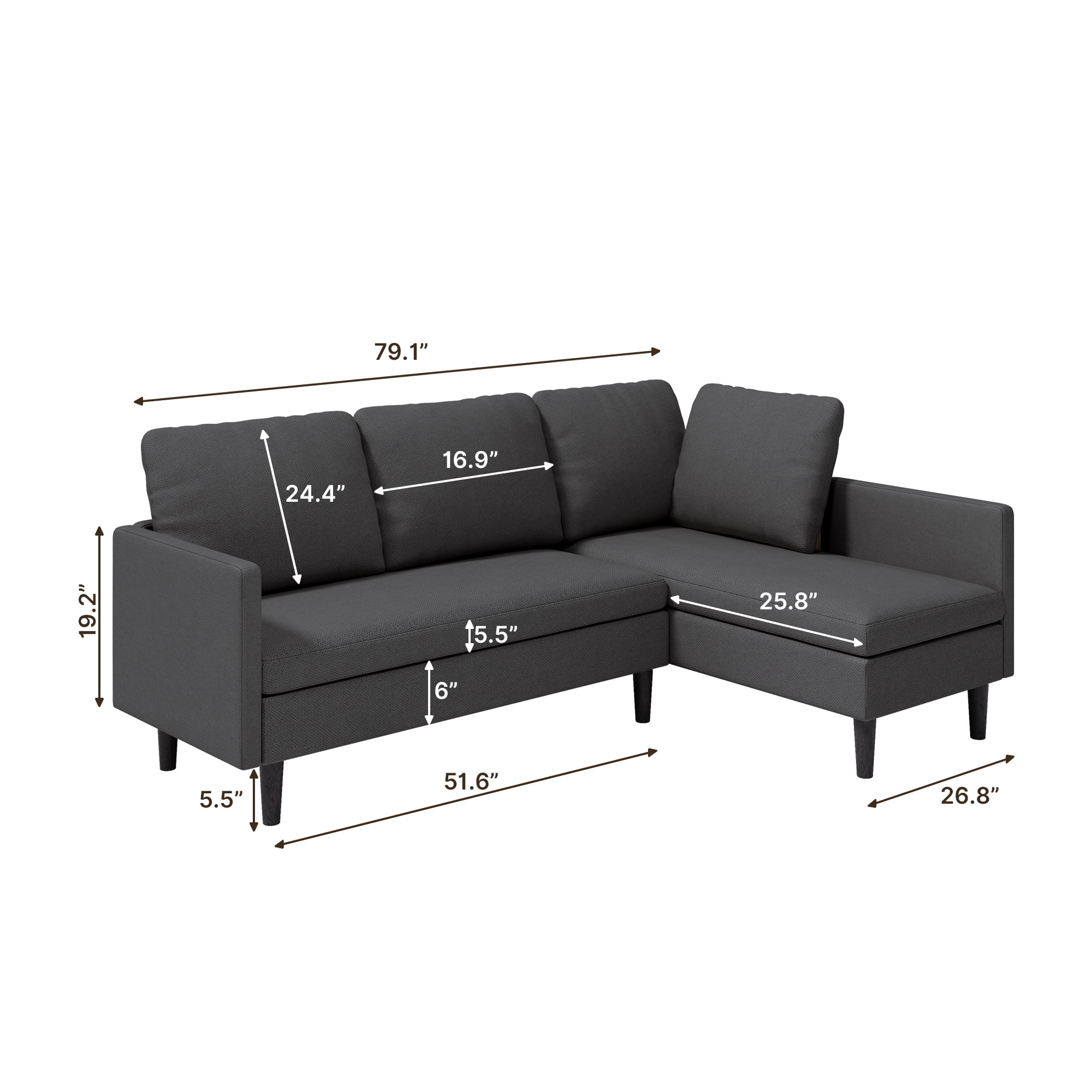 L-Shape Convertible Sectional Sofa Bed - Deep Seating Space-Saving Sleeper Couch for Living Room Apartment Office, Dark Grey