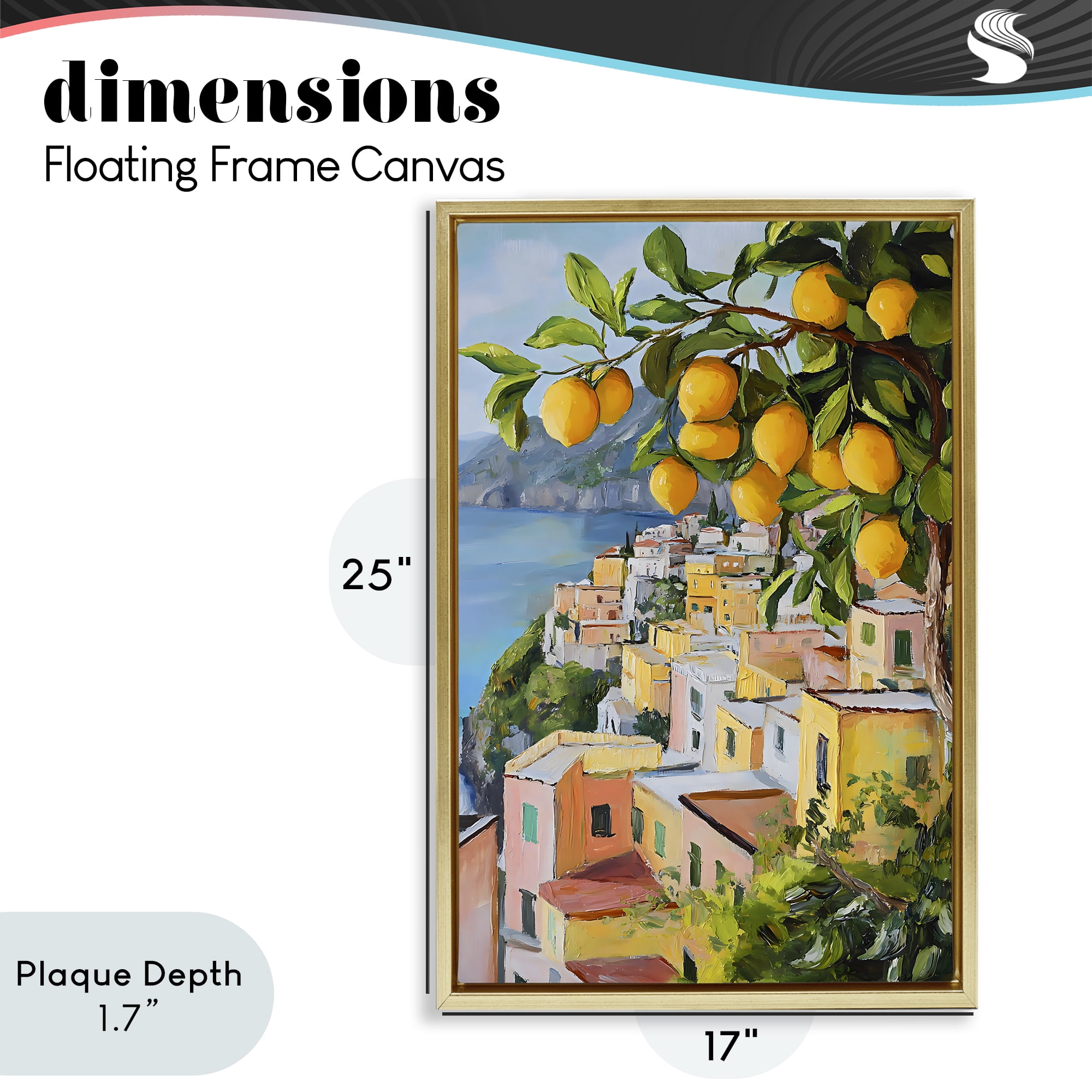 Stupell Industries Mediterranean Lemon Tree Scenery Gold Framed Floater Canvas Wall Art, design by Creative Studio