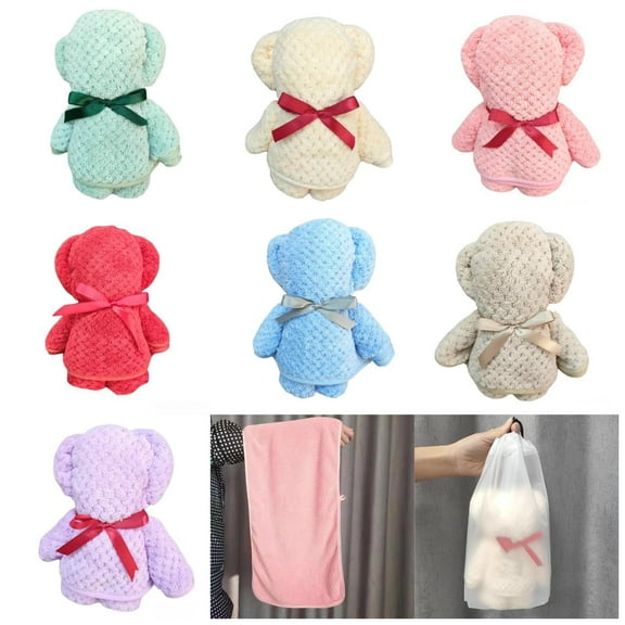 Bear Design Towel 14x30in Coral Fleece Soft Absorbent Bath Towel for Guest Bathroom Spa Gift Set Brown