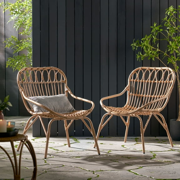 Kairo Wicker Outdoor Accent Chairs, Set of 2, Light Brown