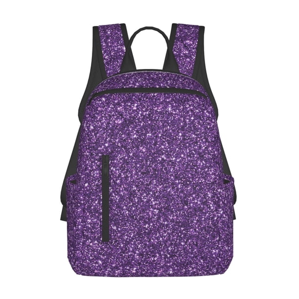 Disketp Purple Glitter Mochila Ligera e Impermeable, Mochila de Día Resistente para Viajes, Senderismo y Uso Diario para Hombre y Mujer