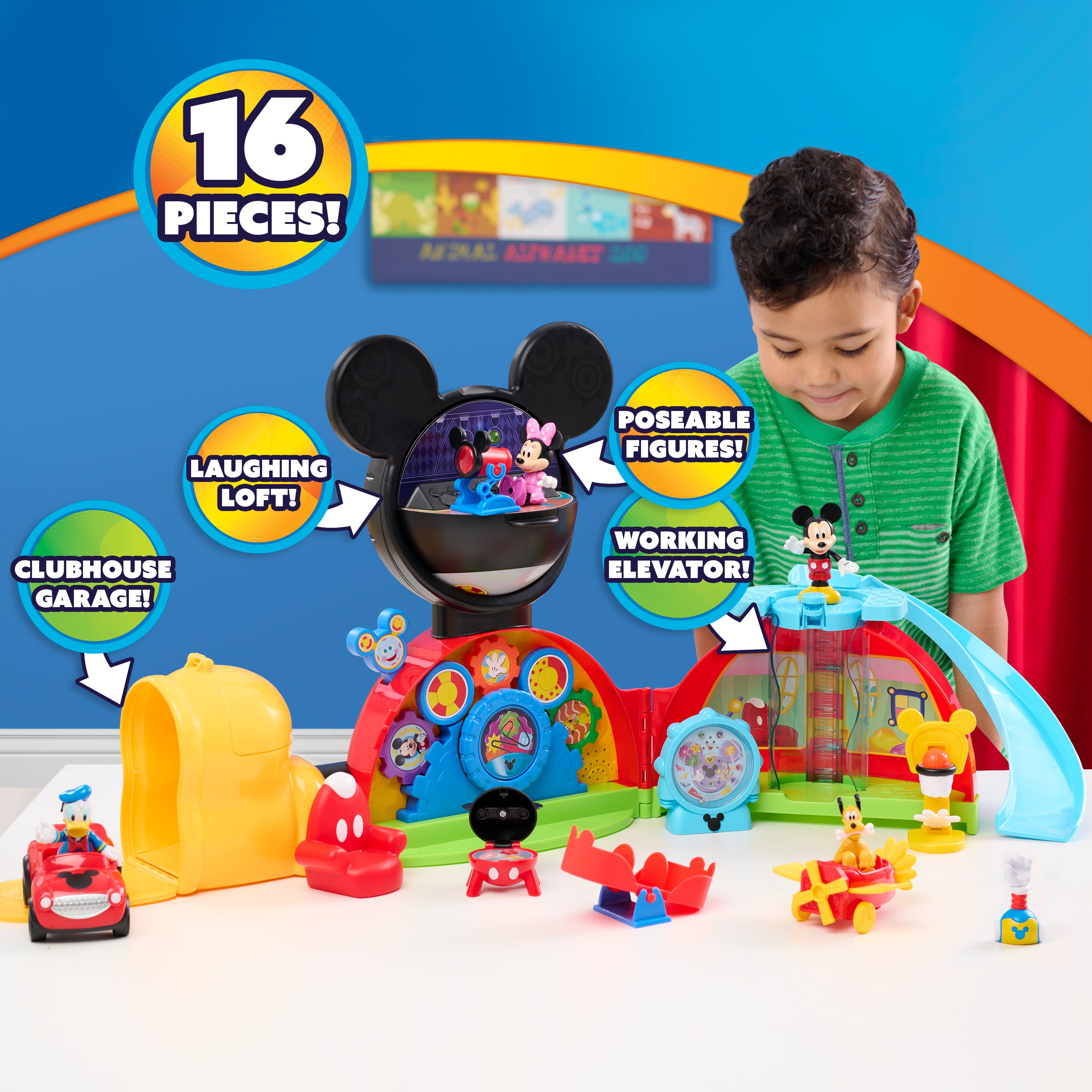 Disney Junior Mickey Mouse Clubhouse Deluxe 28-inch Playset with Lights and Sounds, 16-pieces, Ages 3+