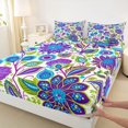 thumbnail image 4 of Homewish Ancient Boho Pattern Bed Sheets,Colorful Flowers Full Size Sheets,Purple,4-Piece,1 Flat Sheet, 1 Fitted Sheet and 2 Pillowcases, 4 of 6