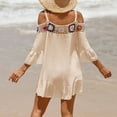 thumbnail image 4 of Xuyuer Womens Floral Embroidered Off Shoulder Long Sleeve Short Dresses Hollow Out Swimsuits Cover Ups Beach Cover Bathing Suit Bikini Wear, 4 of 5