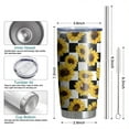 thumbnail image 6 of 20 Oz Checke Sunflower Coffee Tumbler Double Wall Insulated Stainless Steel Water Bottle | Metal Reusable Thermoses Flask with Cup Cap | Leak & Sweat Proof with Anti-Dust Lid, 6 of 7
