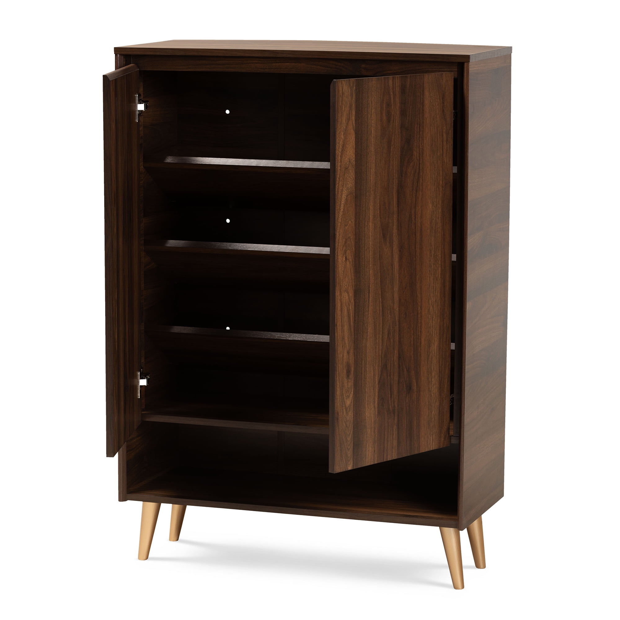 Baxton Studio Landen 2-Door Entryway Shoe storage Cabinet 45.7 inch H x 31.5 inch W Brown Gold