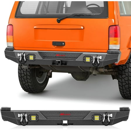 Nilight Rear Bumper Compatible for 1984-2001 Jeep Cherokee XJ with 2” Hitch Receiver and Upgraded 18w LED Light Pods Offroad Textured Black