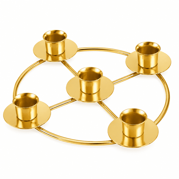 WEAIZYS 5-Candle Gold Metal Ring Stand for Church, Home, Tabletop, Holiday Decor, Home Decor