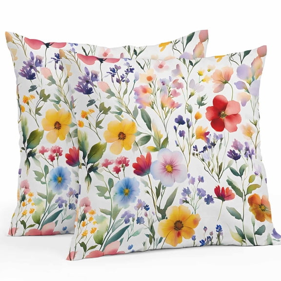 Throw Pillow Covers 24x24 Inch Set of 2, Floral Waterproof Outdoor Pillow Covers, Red Yellow Pink Blue Flower Purple Lavender Leaf Decorative Cushion Pillowcases for Couch, Sofa, Bed, Garden, Patio
