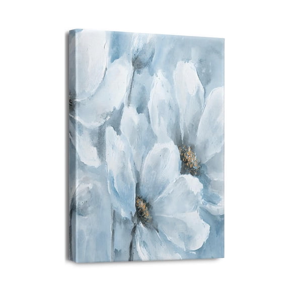 Graceful Floral Abstract Blue Flickering Flower Modern Canvas Wall Art - Paintings to Elevate Your Bedroom, Office & Home Decor, 12 x 16 inches