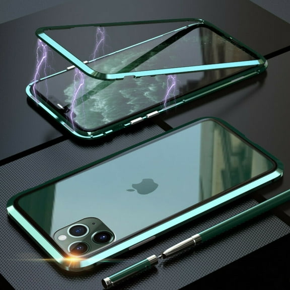 Magnetic iPhone 13 Pro Case (Green) Double Sided Tempered Glass Screen Protector Shockproof and Scratch Resistant Protection
