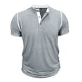 thumbnail image 4 of Mens Henley Short Sleeve T-Shirts Casual Band Collar V Neckr Regular Fit Muscle Shirt Summer Fashion Contrast Trim Lightweight Breathable Workout Athletic Tops for Outdoor Sports, 4 of 7