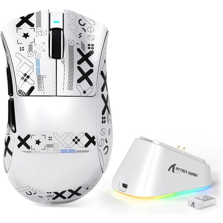 Attack V3 PRO 62g Superlight Gaming ,RGB Dock,BK52820 Tri-Mode BT/2.4G /Wired with Grip Tape,25000DPI,5 Programmable Buttons for Pc/,White PRO