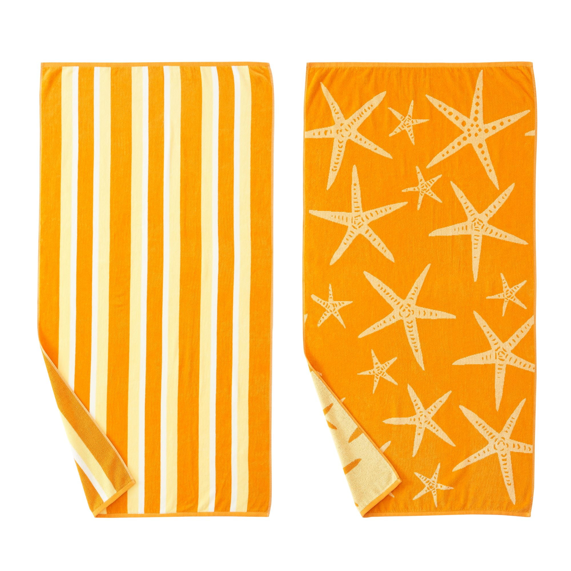 Great Bay Home Cotton Printed 2Pack Beach Towel (2 Pack 30" x 60", Starfish Orange / Yellow