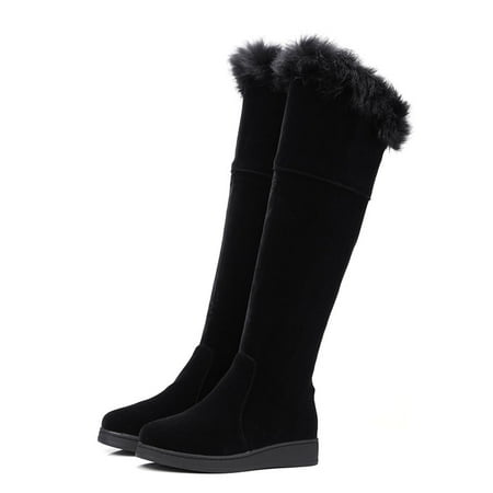 

IELGY Woman Boots flat bottom zipper suede high tube thick bottom solid