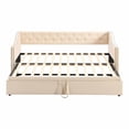 thumbnail image 6 of Twin Upholstered Daybed with Pop-Up Trundle, Convertible Twin to King Guest Bed, Velvet Day Bed Frame with Tufted Backrest and Armrests, No Box Spring Required, Beige, 6 of 13
