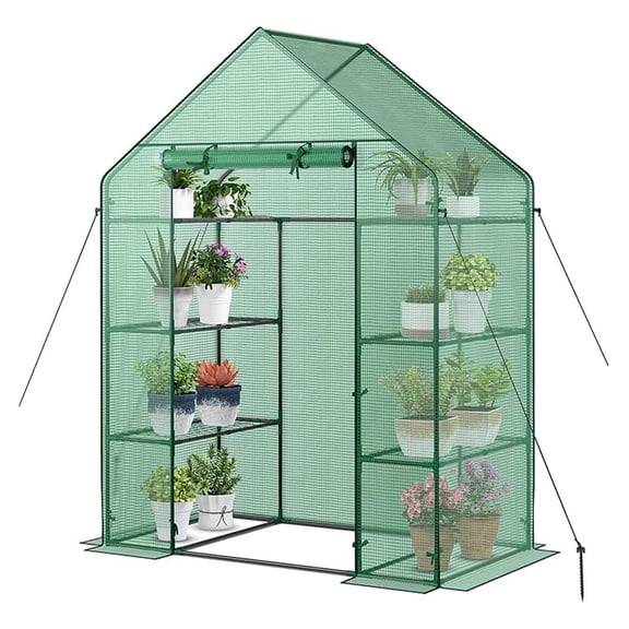 Walk-in Greenhouse, Portable Plant Greenhouse with Roll-up Door, 4 Tier 8 Mesh Shelves, Outdoor Garden Greenhouse for Patio, Lawn, 56x28x76 inches, Green