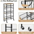 thumbnail image 6 of Slim Rolling Cart, 4-Tier Narrow Storage Cart Kitchen Bathroom Utility Organizer Pull-Out Metal Wire Baskets, Wooden Tabletop & Lockable Wheels Narrow Space, Mobile Shelving Unit Laundry Room, 6 of 10