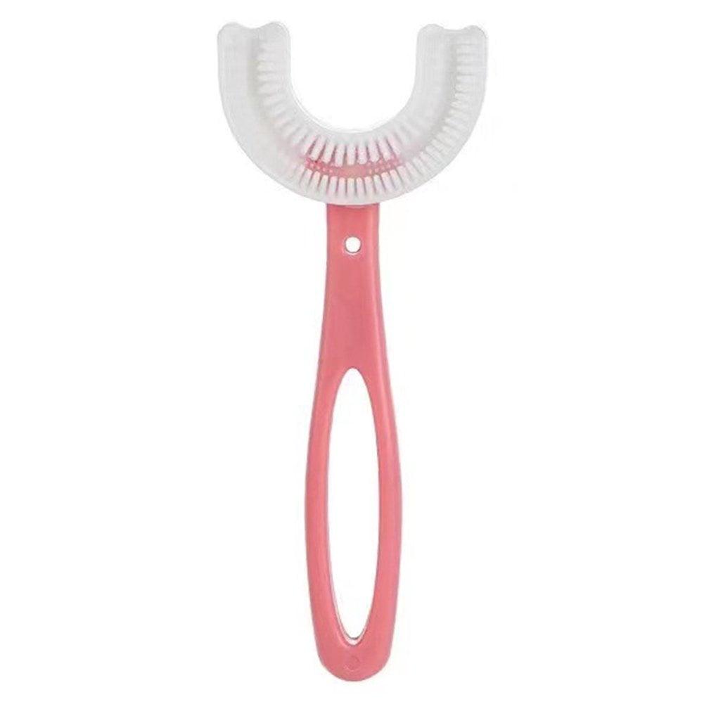 OUSITAID Silicone U-Shaped Baby Toothbrush Cartoon Children Teeth for Cleaning Oral Care(Pink Handle)