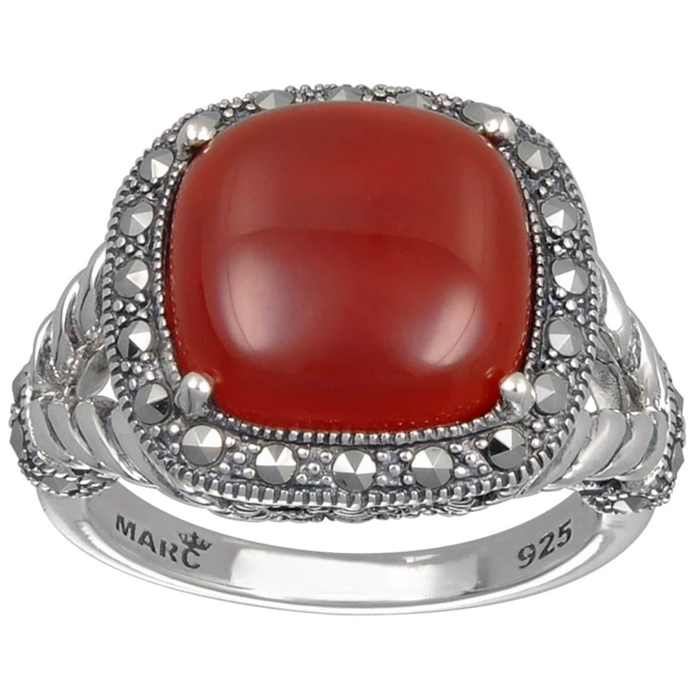 MARC - MARC Sterling Silver Ring Set With Cabochon Cushion Cut Red ...