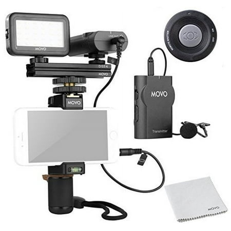 Movo PhonevideoKIT2 Smartphone Video Kit V2 With Grip Rig  Wireless Lavalier Microphone  Led Light & Wireless Remote - For Iphone 5  5c  5s  6  6s  7  8  X [regular And Plus]  Samsung Galaxy  Note & M