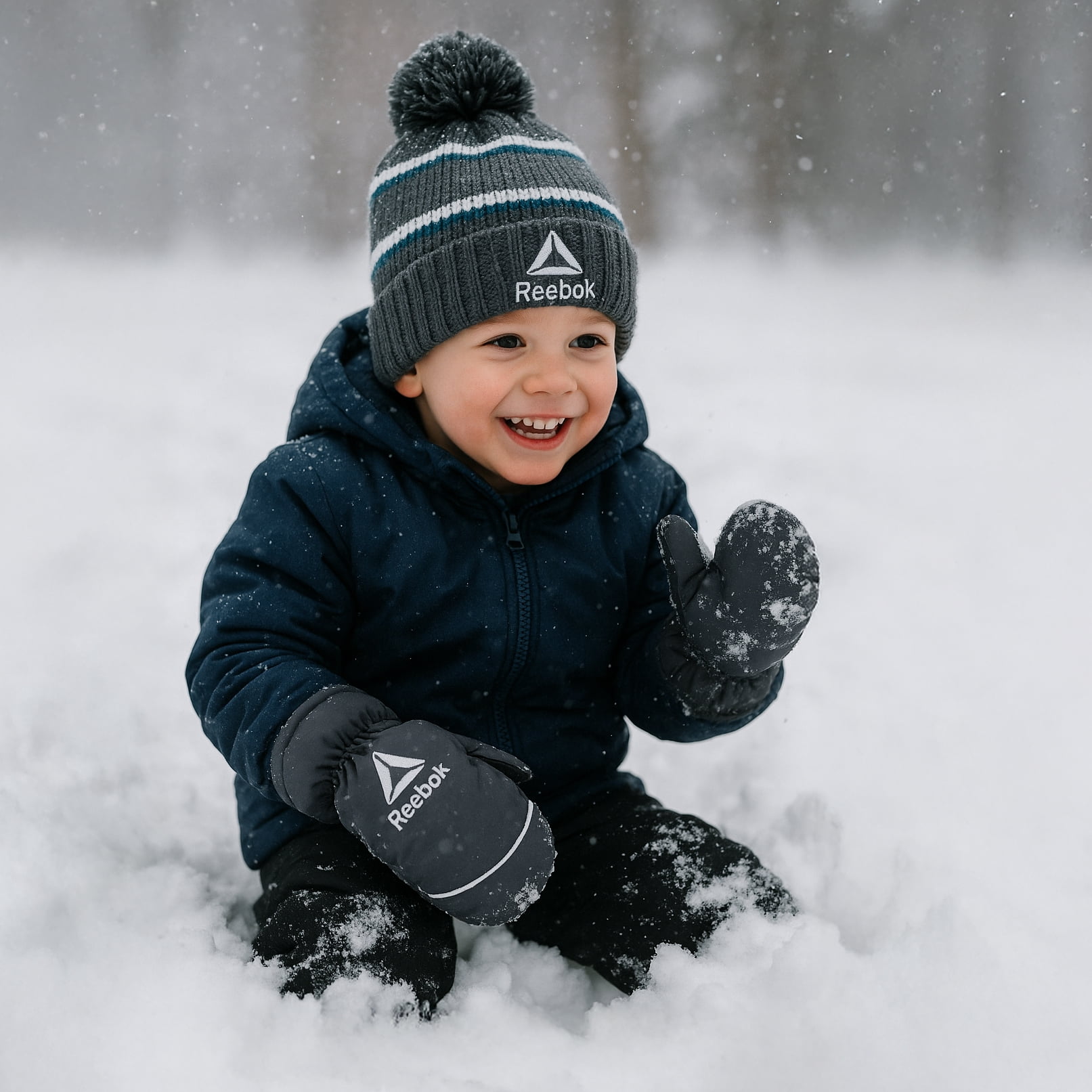Reebok Toddler Beanie and Mitten Set, 3- Piece