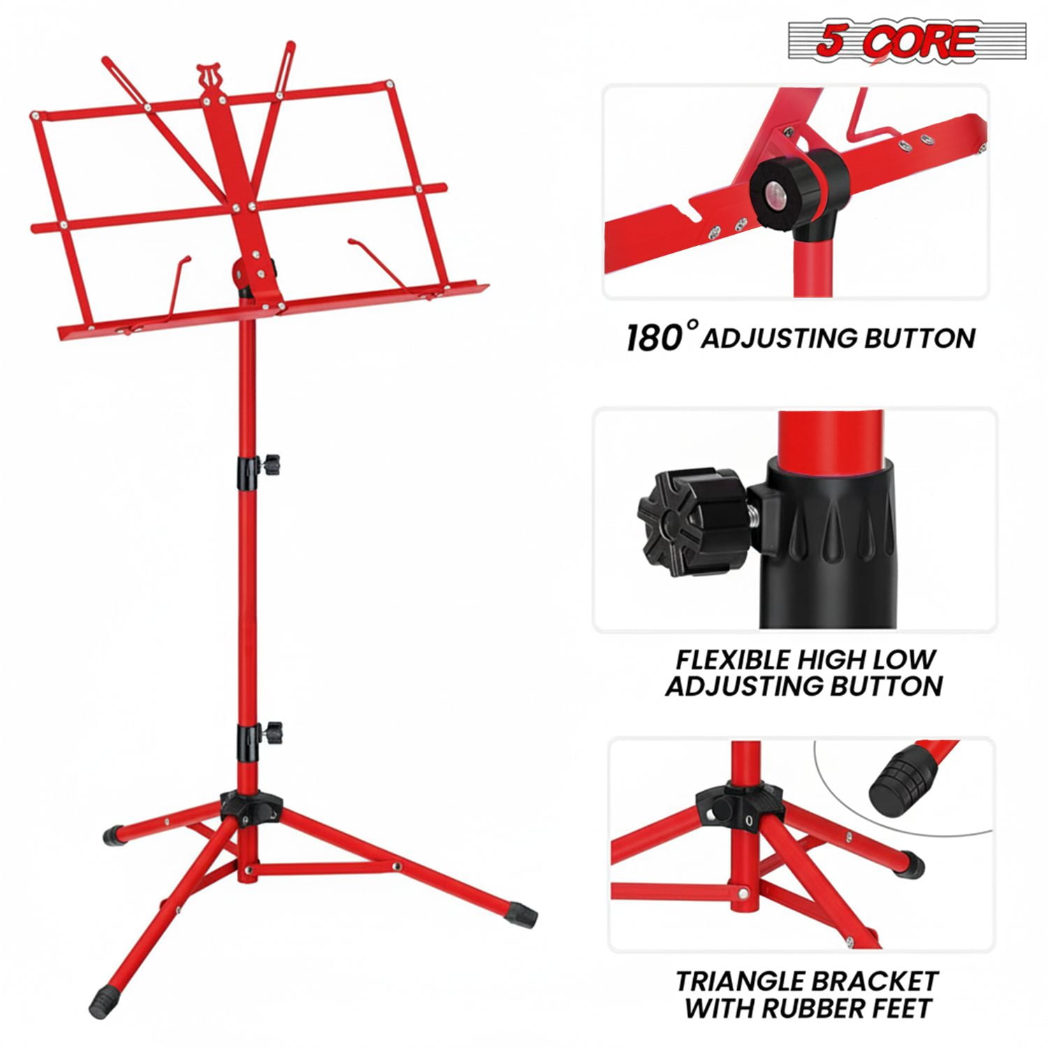 Music Stand Adjustable Desktop Book Stands Portable Sheet Holder All Metal Foldable Bookstand - MUS FLD RED