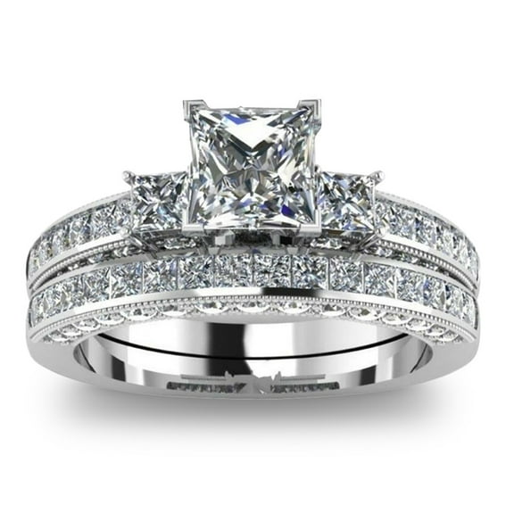 Weloille Couple Rings Vintage Engagement Wedding Band Ring Set