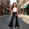 thumbnail image 5 of RUTAYY Girls Flared Jeans Flower Ribbon Print High Waist Button Fly Side Pockets Street Wear Bottoms Black, 5 of 5