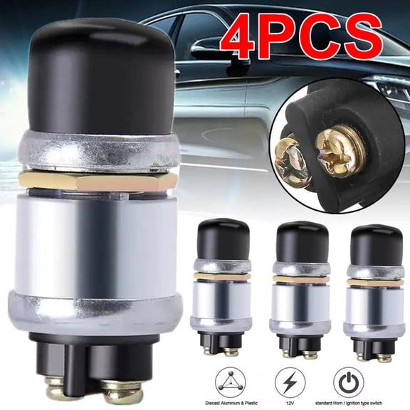 4PCS 12V DC Heavy Duty Momentary Push Button Starter Switches 50A Waterproof On/Off for Automotive Marine Truck Boat Console Panel, Metal Push‑Button Ignition Control