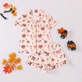 thumbnail image 4 of Halloween Pajamas Women 2026, Cute Satin Ghost Pumpkin Print Short Sleeve Button Top and Shorts Matching Sleepwear Pajamas, 4 of 5