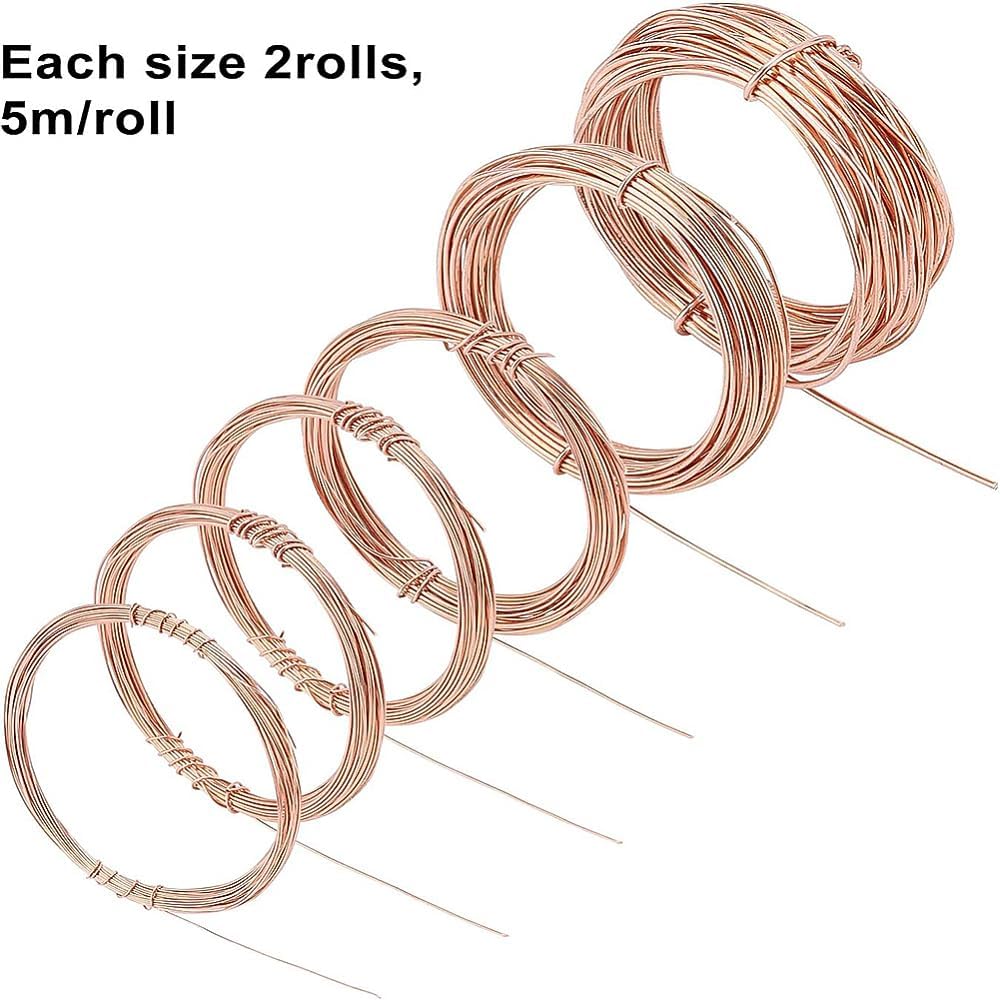 Round Copper Wire for Jewelry Making Red Copper about 16.4 Feet(5m)/roll 12 rolls/set