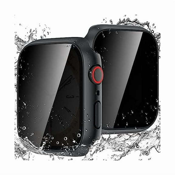 Waterproof Privacy Case for Apple Watch Screen Protector, Anti-Spy Tempered Glass Film iWatch Cover Hard PC Case Bumper for Apple Watch SE 3/2/1, Series 6/5/4, 44mm BlackBlack