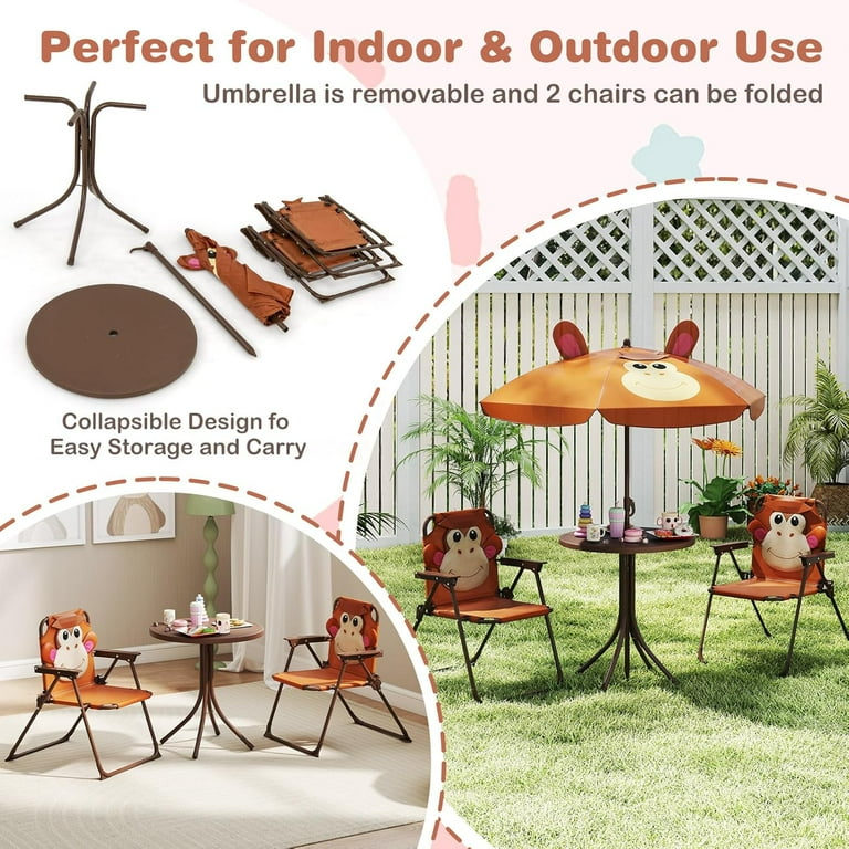 KOTEK Kids Picnic Table with Umbrella, Outdoor Table Folding