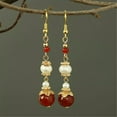 thumbnail image 2 of K-KED Beautiful 6-12mm Red Agate Gemstone Pearl Earrings Hook Charming Earlobe, 2 of 3