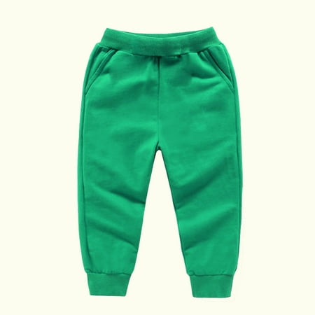 BLTIBY 12 Months-10 Years Toddler Boy Girl Casual Pants Baby Summer Autumn Comfy Elastic Waist Cotton Basic Plain Leggings Soft Bloomers Pants Solid Color Sports Trousers Green 18-24 Months