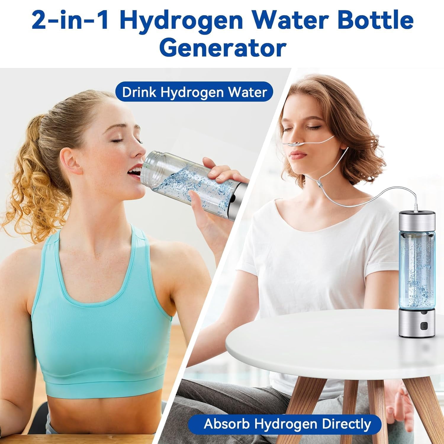 LC-dolida Hydrogen Water Bottle, 460ml Portable SPE/PEM Tech Hydrogen Water Machine with LED Light, 1800PPB Hydrogen Concentration for Home Office Gym Travel (Silver)