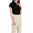 thumbnail image 4 of Allegra K Women's Elegant Tulip Short Sleeve Choker Neck Keyhole Back Work Blouse, 4 of 5