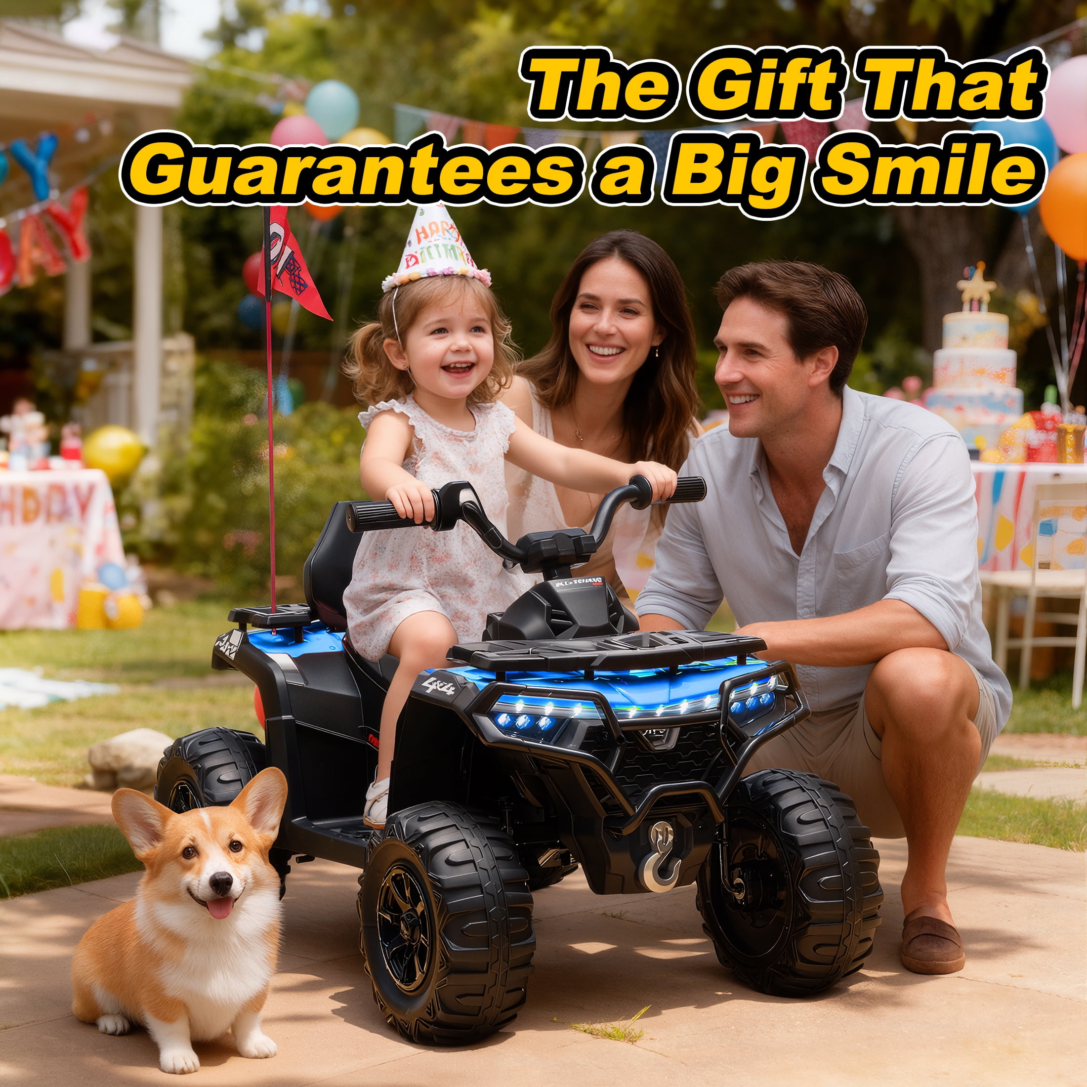 iRerts 24V Ride on ATV, Powered Ride on Toys Kids 4 Wheeler for Boys Girls Ages 3-6 Gifts, Kids Ride on Car Electric Vehicle with Bluetooth, Music, USB Port, Multi-Color Lights, Blue