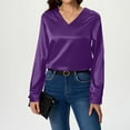 thumbnail image 5 of Otntypg Womens Silky Satin Blouses Elegant V Neck Long Sleeve Dress Shirts Business Casual Work Blouse Tops for Women Purple M, 5 of 6