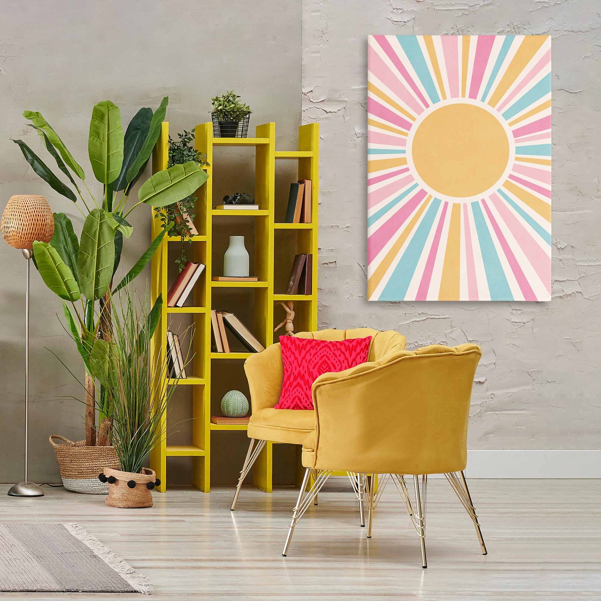 Stupell Industries Groovy Pastel Sun Rays Abstract Painting Wrapped Canvas Art Print Wall Art, 30 x 45
