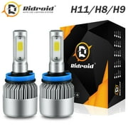 Ridroid H11 LED Headlight Bulbs, High Low Beam Conversion Kit, 6000K 12000LM,Brighter Cool White，Plug and Play,Pack of 2