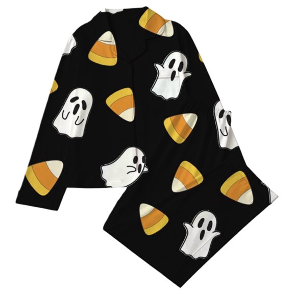 HAYIMI Child Girls Halloween Print Pajama Sleepwear Loungewear 2 Piece Long Sleeve Lapel Button Down Shirt and Pants Stylish Nightwear