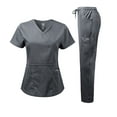 thumbnail image 1 of Dagacci Medical Uniform Women's Scrub Set Natural Stretch Y-Neck Stitch Tape Top and Pants (Petwer Gray,Large), 1 of 4